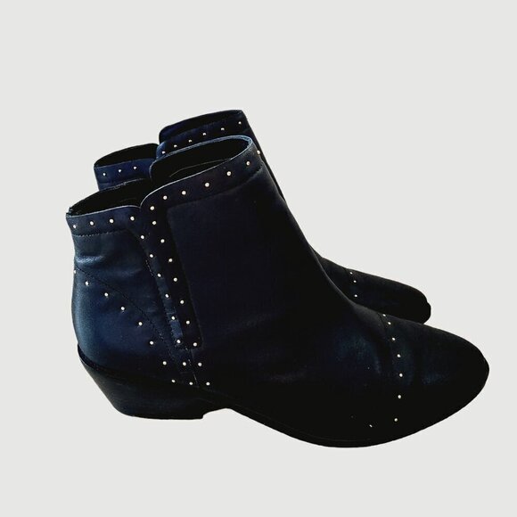 Joie Jacobean Studded Smooth Grain Black Leather Western Ankle Boots Sz. 38 - Picture 3 of 6